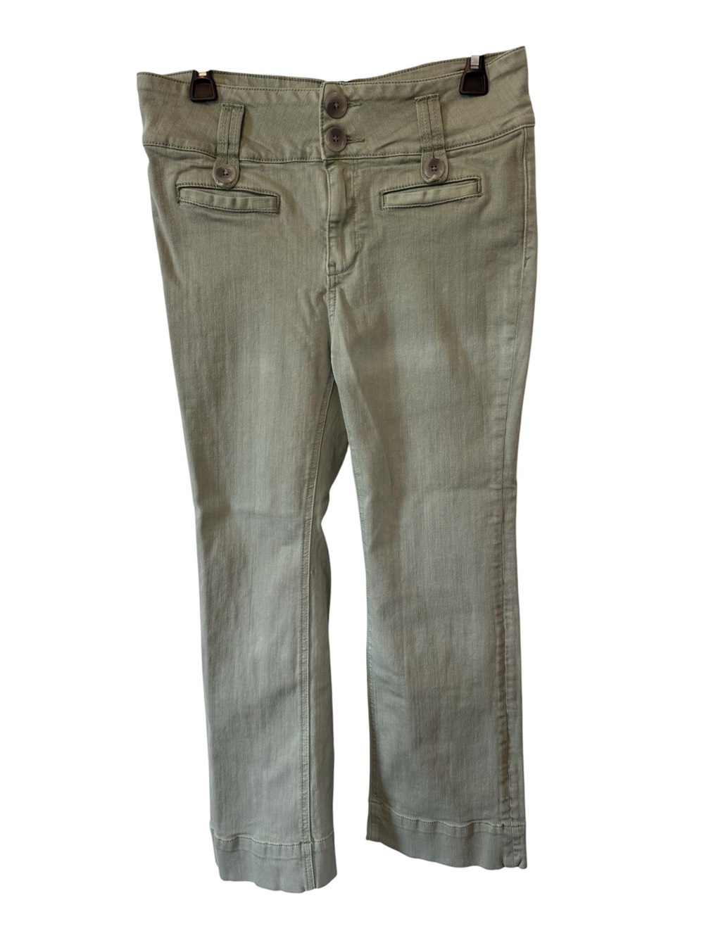 Pilcro and The LeatherPress Sage Green High-Rise Cropped Flare Pants Jeans Sz 27 - Picture 2 of 13
